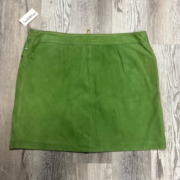 MICHAEL KORS green suede leather front two way zip pencil mini skirt sz 14 - Picture 2 of 8